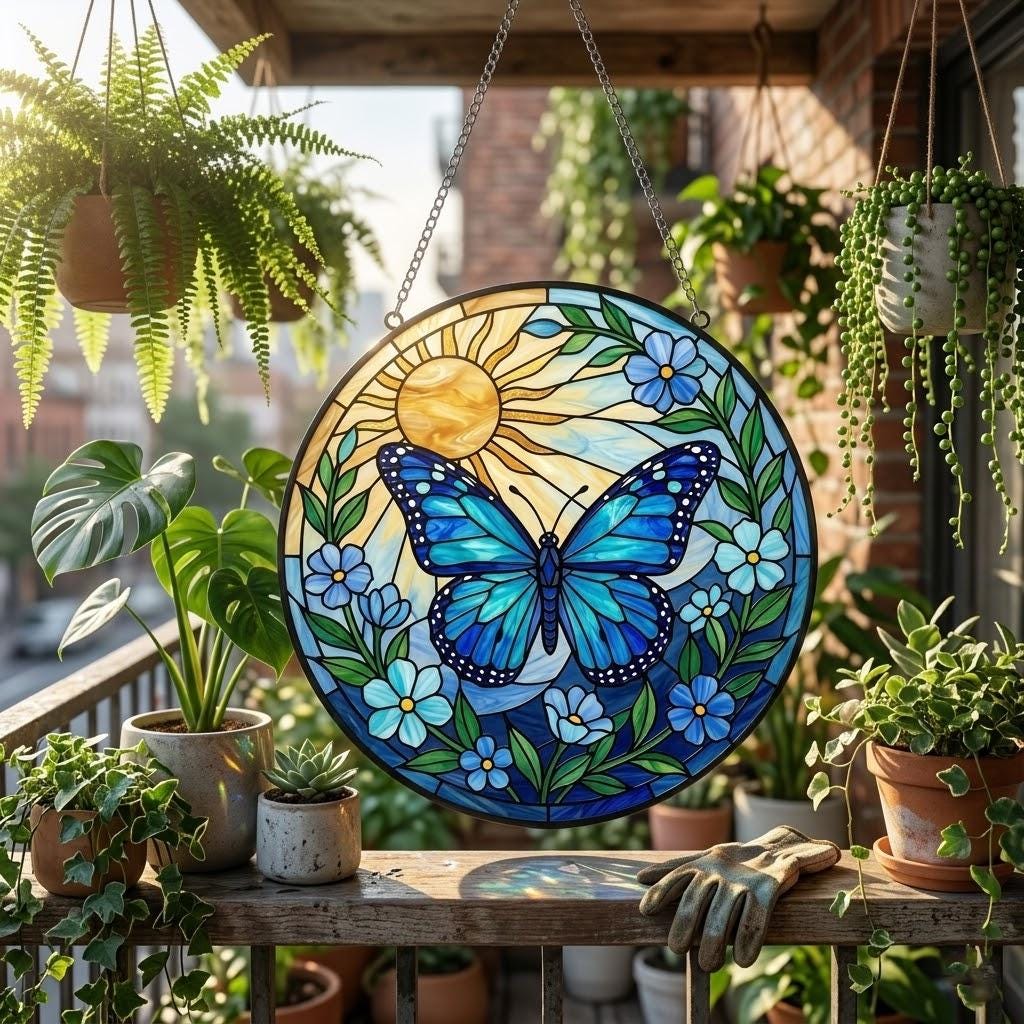 Monarch Butterfly Stained Glass Suncatcher Gifts For Mom Women Light Catcher Sun Room Decor Village Sun Catcher Butterfly Christmas Gift