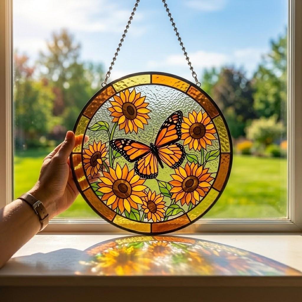 Monarch Butterfly Sunflower Suncatcher, Mother's Day Gift for Mom 2026, Floral Window Hanging Decor, Garden Sun Catcher Ornament Art for Her