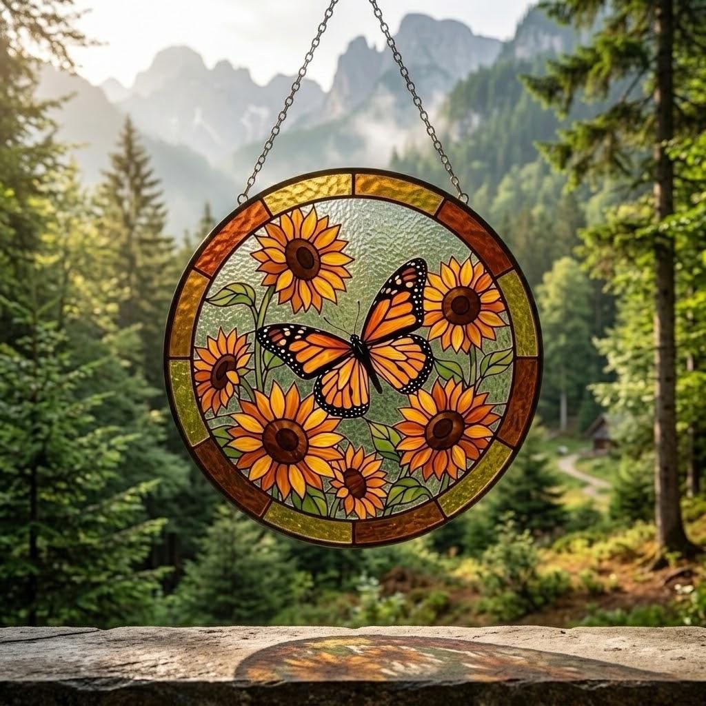 Monarch Butterfly Sunflower Suncatcher, Mother's Day Gift for Mom 2026, Floral Window Hanging Decor, Garden Sun Catcher Ornament Art for Her