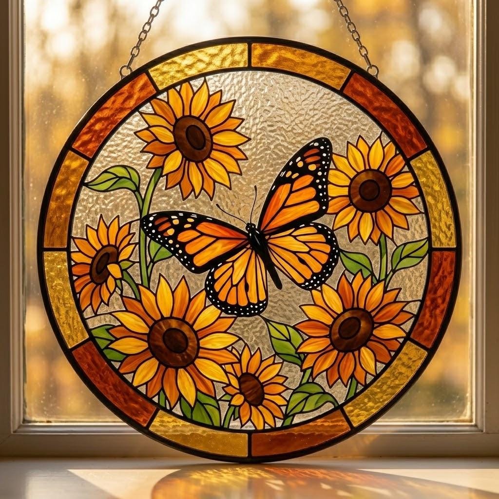 Monarch Butterfly Sunflower Suncatcher, Mother's Day Gift for Mom 2026, Floral Window Hanging Decor, Garden Sun Catcher Ornament Art for Her