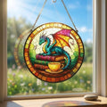 Dragon Stained Glass Suncatcher, Fantasy Book Lover Decor, Tea and Coffee Art, Mystical Window Hanging, Gift for Readers