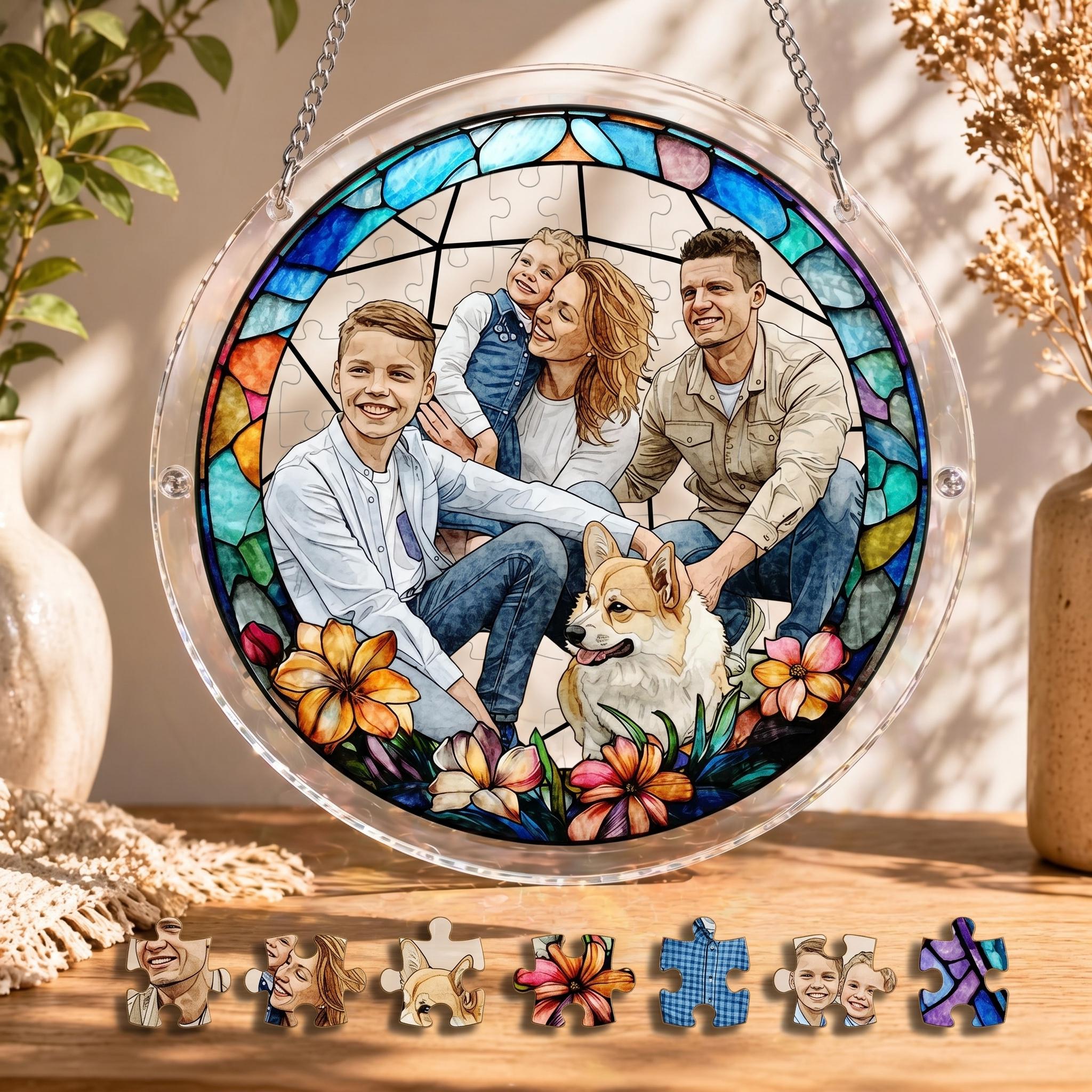Custom Photo Stained Glass Suncatcher DIY Kit, Personalized Father's Day Gift 2026, Family Portrait Window Hanging, Mother's Day Picture Art