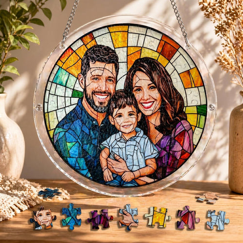 Custom Family Portrait DIY Suncatcher Puzzle, Personalized Window Hanging from Photo, Unique Picture Gift, Family Memory Art