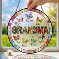 Personalized Nana Glass Suncatcher, Custom Butterfly Birth Month Flower Grandma Gift with Grandkids Names, Mother's Day 2026 Window Hanging