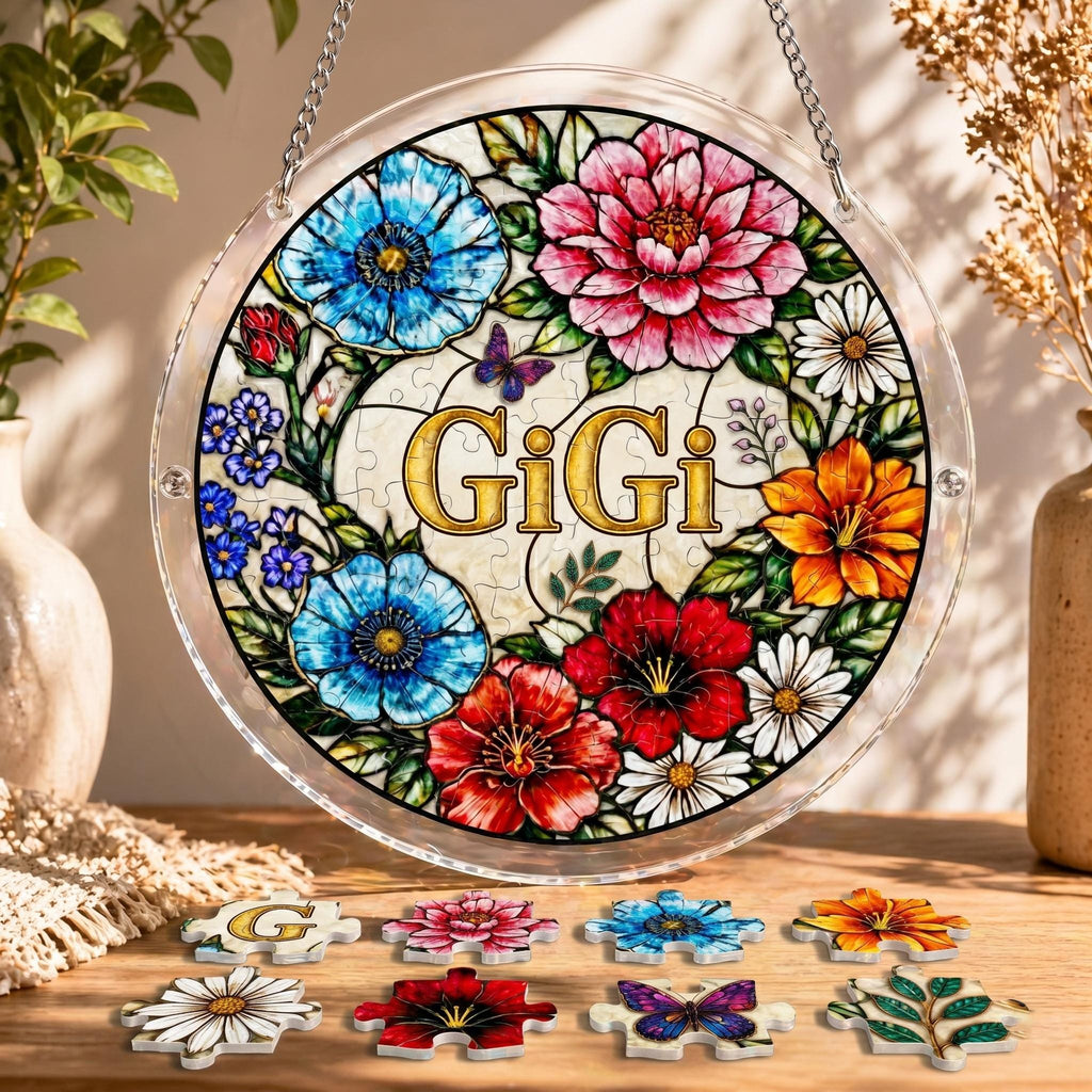 Personalized Mother's Day Stained Glass DIY Suncatcher Puzzle, Custom Floral Name Sign, Grandma Mimi Nana Window Decor, 2026 Gift for Her