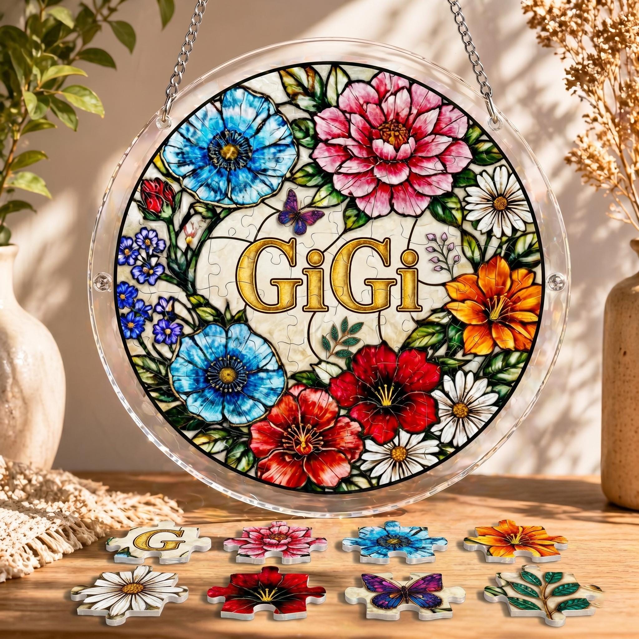 Personalized Mother's Day Stained Glass DIY Suncatcher Puzzle, Custom Floral Name Sign, Grandma Mimi Nana Window Decor, 2026 Gift for Her
