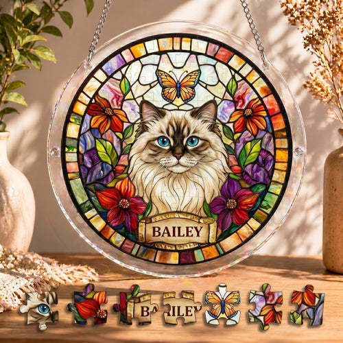 Custom Pet Stained Glass DIY Suncatcher Puzzle, Pet Memorial Gift, Personalized Dog Cat Portrait From Photo, Pet Loss Gift,Stained Glass Pet
