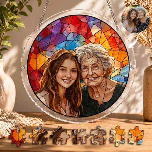 Custom Family Portrait DIY Suncatcher Puzzle, Personalized Window Hanging from Photo, Unique Picture Gift, Family Memory Art
