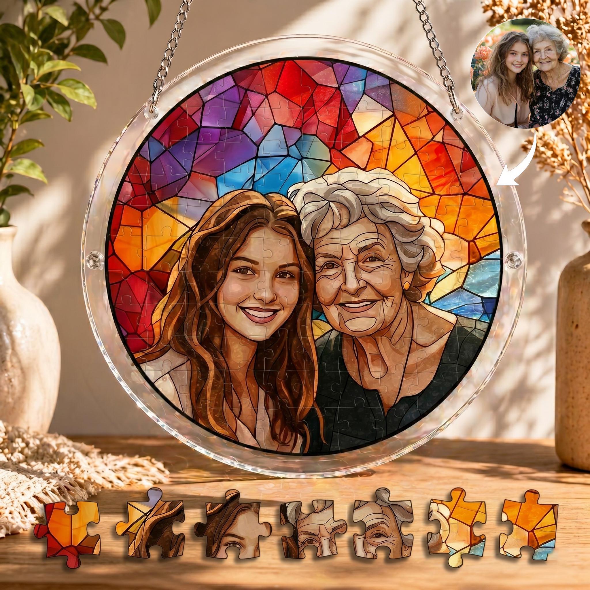 Personalized Family Portrait Photo Suncatcher Puzzle DIY Kit, Custom Memorial Gift for Grandpa, Father's Day 2026 Gift, Mother's Day Grandma