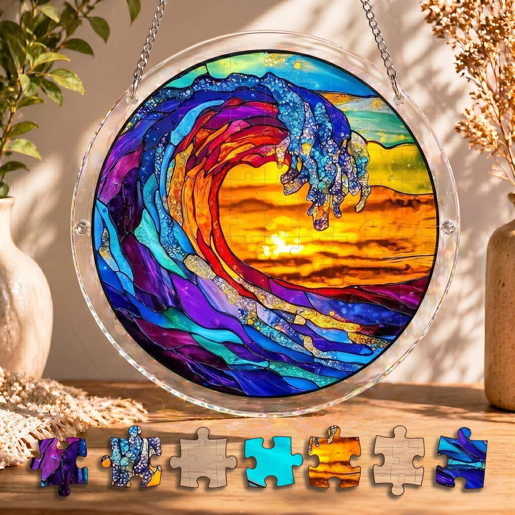 Sunrise On The Beach  Suncatcher Puzzle DIY Kit, Ocean Waves At Sunrise, Sunrise Lover Gift, Beach Suncatcher, Natural Gift,Beach Home Decor